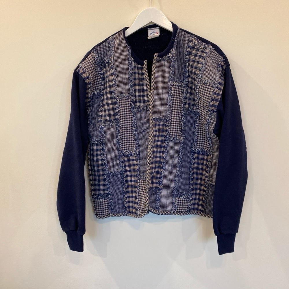 Grandmas Attic Quilted Patchwork Open Cardigan Blue Womens Large